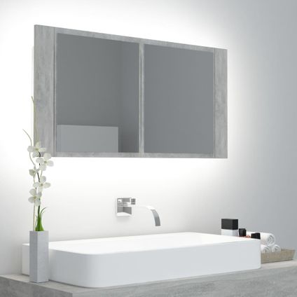 Maison du'monde - Armoire de salle de bain à miroir LED Gris béton Acrylique