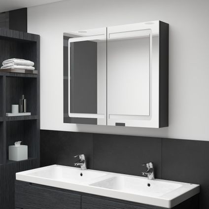 Maison du'monde - Armoire de salle de bain à miroir LED noir brillant 80x12x68 cm