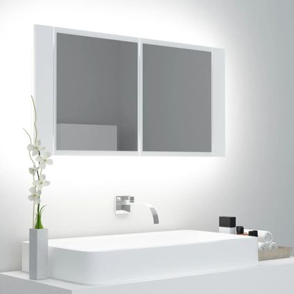 Maison du'monde - Badkamerkast met spiegel en LED 90x12x45 cm acryl wit