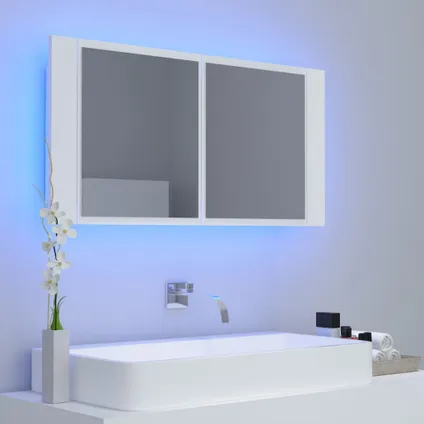 Maison du'monde - Badkamerkast met spiegel en LED 90x12x45 cm acryl wit 3