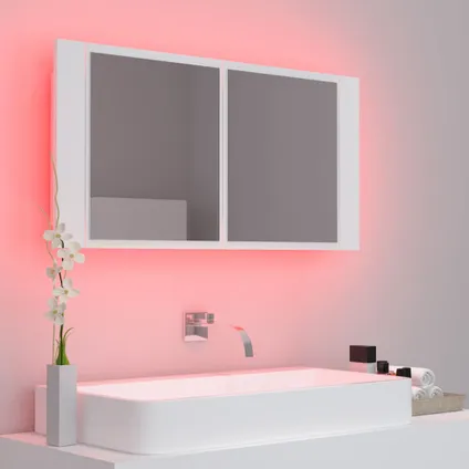 Maison du'monde - Badkamerkast met spiegel en LED 90x12x45 cm acryl wit 5