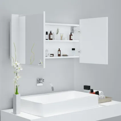 Maison du'monde - Armoire salle de bain à miroir LED Blanc 90x12x45 cm Acrylique 6