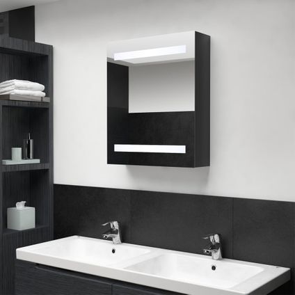 Maison du'monde - Badkamerkast met spiegel en LED 50x14x60 cm glanzend zwart