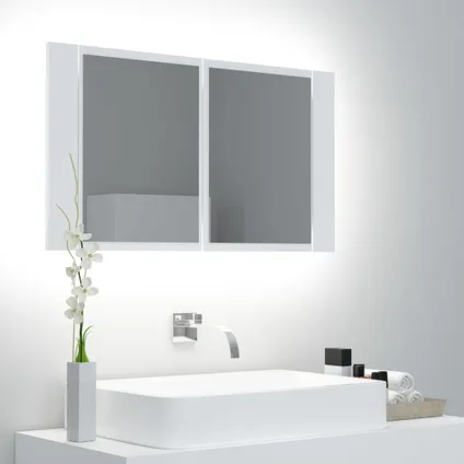 Maison du'monde - Badkamerkast met spiegel en LED 80x12x45 cm acryl wit