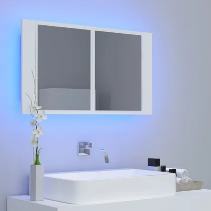Maison du'monde - Badkamerkast met spiegel en LED 80x12x45 cm acryl wit 3