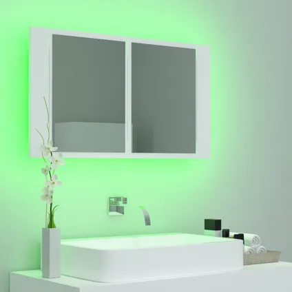 Maison du'monde - Badkamerkast met spiegel en LED 80x12x45 cm acryl wit 4