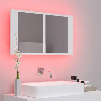 Maison du'monde - Badkamerkast met spiegel en LED 80x12x45 cm acryl wit 5