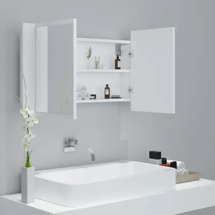 Maison du'monde - Badkamerkast met spiegel en LED 80x12x45 cm acryl wit 6