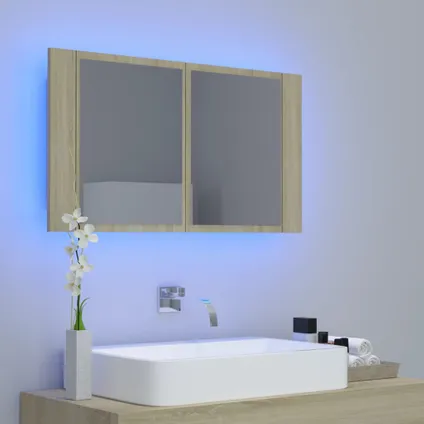 Maison du'monde - Badkamerkast met spiegel LED 80x12x45 acryl sonoma eikenkleurig 3