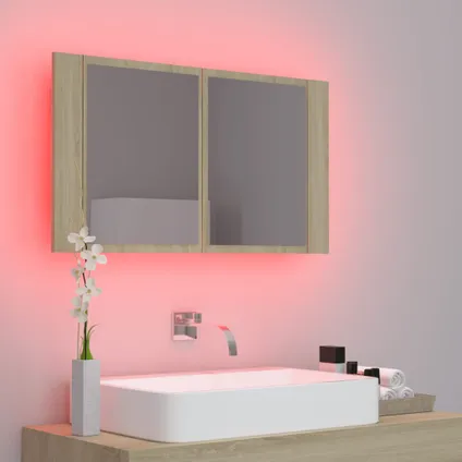 Maison du'monde - Badkamerkast met spiegel LED 80x12x45 acryl sonoma eikenkleurig 4