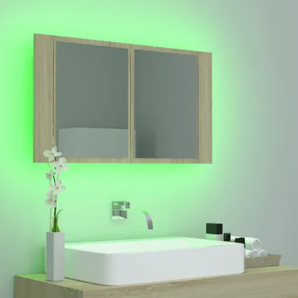 Maison du'monde - Badkamerkast met spiegel LED 80x12x45 acryl sonoma eikenkleurig 5