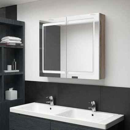 Maison du'monde - Badkamerkast met spiegel en LED 80x12x68 cm wit en eikenkleurig
