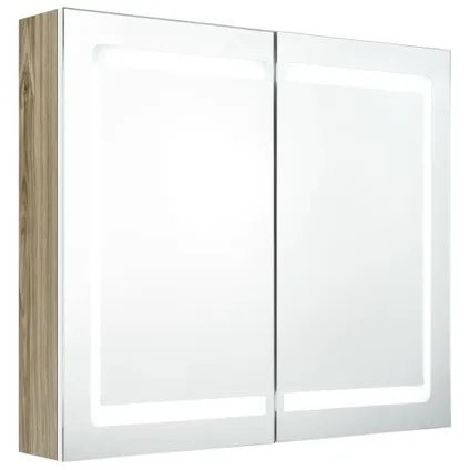 Maison du'monde - Badkamerkast met spiegel en LED 80x12x68 cm wit en eikenkleurig 2