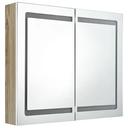 Maison du'monde - Badkamerkast met spiegel en LED 80x12x68 cm wit en eikenkleurig 3