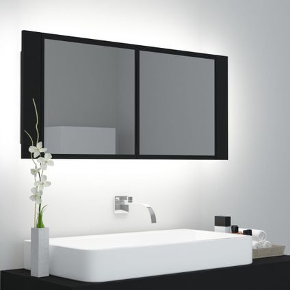 Maison du'monde - Badkamerkast met spiegel en LED 100x12x45 cm acryl zwart