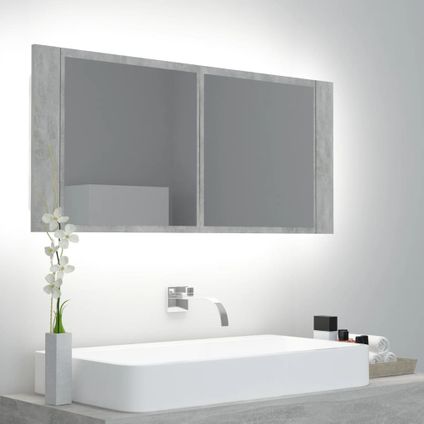 Maison du'monde - Badkamerkast met spiegel en LED 100x12x45 cm acryl betongrijs