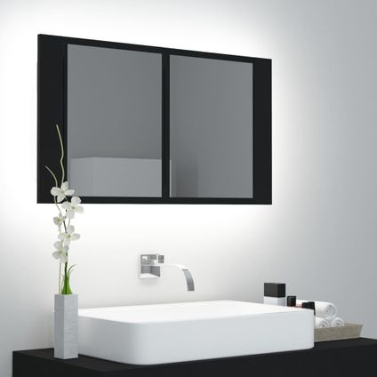 Maison du'monde - Badkamerkast met spiegel en LED 80x12x45 cm acryl zwart