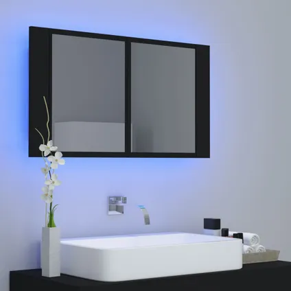 Maison du'monde - Badkamerkast met spiegel en LED 80x12x45 cm acryl zwart 3