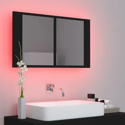 Maison du'monde - Badkamerkast met spiegel en LED 80x12x45 cm acryl zwart 4
