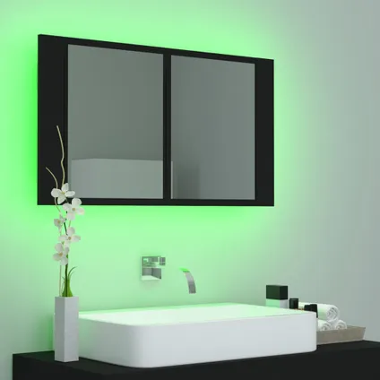Maison du'monde - Badkamerkast met spiegel en LED 80x12x45 cm acryl zwart 5