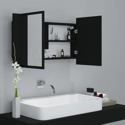 Maison du'monde - Badkamerkast met spiegel en LED 80x12x45 cm acryl zwart 6