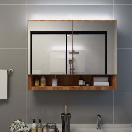 Maison du'monde - Armoire à miroir de salle de bain LED Chêne 80x15x60 cm MDF