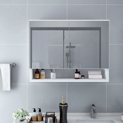 Maison du'monde - Armoire à miroir de salle de bain LED Blanc 80x15x60 cm MDF