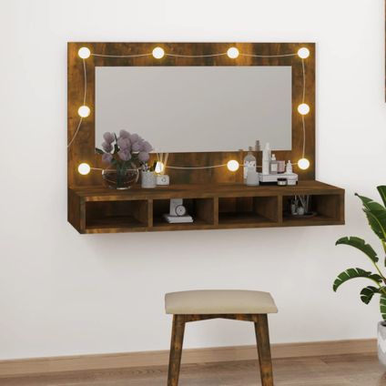 Maison du'monde - Spiegelkast met LED-verlichting 90x31,5x62 cm gerookt eiken