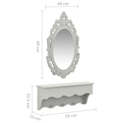 Maison du'monde - Wandset met spiegel en haken grijs 4