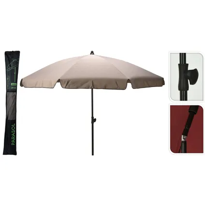 Parasol de jardin/parasol de plage avec cantonnière 200 cm - Tube Noir - Taupe 2