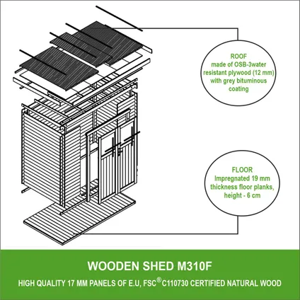 TIMBELA M310F+M310G - Abri de jardin en bois 2,63 m² - avec sol imprégné - porte verrouillable de haute qualité 3