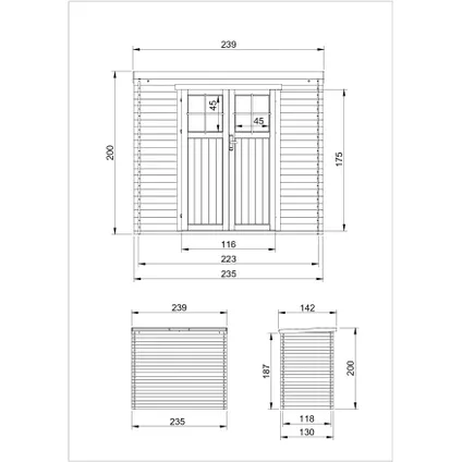 Timbela M310F - Houten tuinschuurtje 2.63 m2 - 239 x 142 x H200 cm - Hoogwaardige afsluitbare deur 5