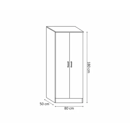Interiax Kledingkast 'Amelie' 2 deuren Wit (180x80x54cm) 6