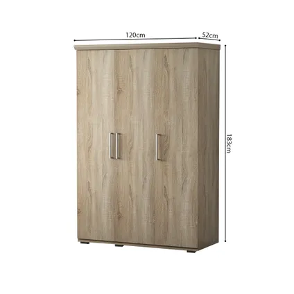 Interiax Kledingkast 'Mila' 3 deuren Sonoma (183x120x52cm) 6