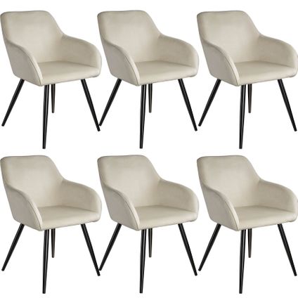 Tectake® - Set van 6 stoelen Marilyn fluweellook - crème/zwart