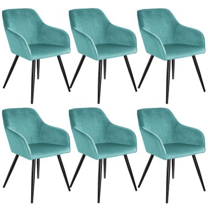 Tectake® - Set van 6 stoelen Marilyn fluweellook - turkoois/zwart