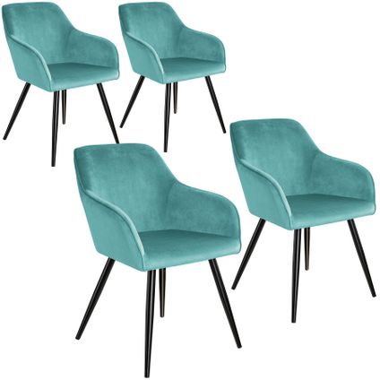 Tectake® - Set van 4 stoelen Marilyn fluweellook - turkoois/zwart
