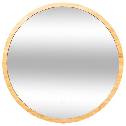 Miroir Bambou Rond avec éclairage LED diamètre 57 cm - Marron