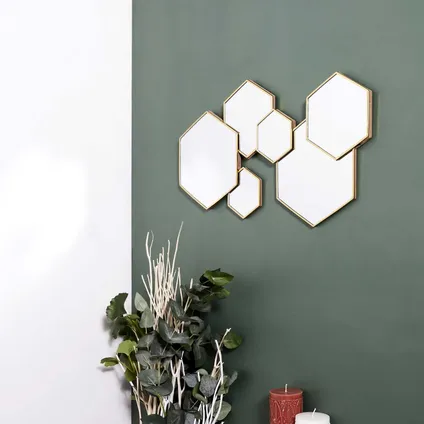 Wandspiegel Honingraad vorm 7-in-1 Metaal 57x35x2 cm - Goud 2