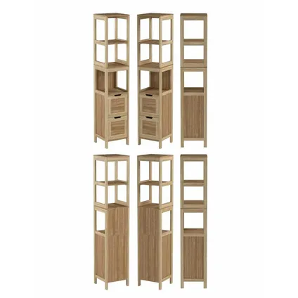 Meuble de salle de bain en bambou Mahe 2 tiroirs et 3 étagères 30x30x145 cm - Marron 4