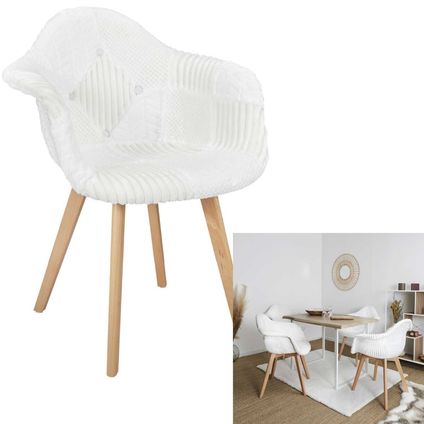 Chaise de salle à manger 2 pièces Lund Blanc avec Accoudoir Chaise Baquet Tissu - Blanc