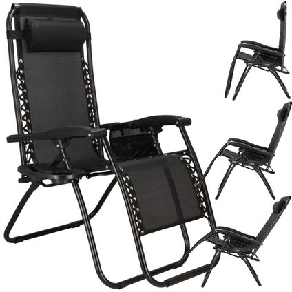 Chaise de jardin Springos | Chaise longue | Pliable | Réglable | Appui-tête ergonomique | Noir