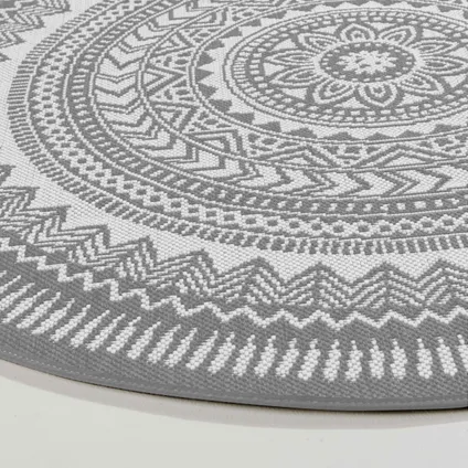 Oviala Mandala Ronde grijze polypropyleen tapijt 120cm 3