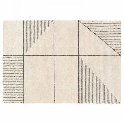 Oviala Rechthoekig tapijt met lineair patroon en beige korte pool, 200x290 cm