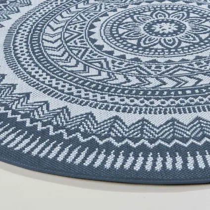 Oviala Mandala Ronde polypropyleen blauwe tapijt 120cm 3