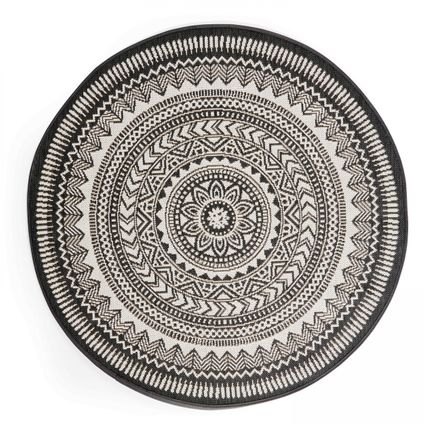 Oviala Mandala Ronde zwarte polypropyleen tapijt 160cm