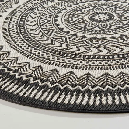 Oviala Mandala Ronde zwarte polypropyleen tapijt 160cm 3
