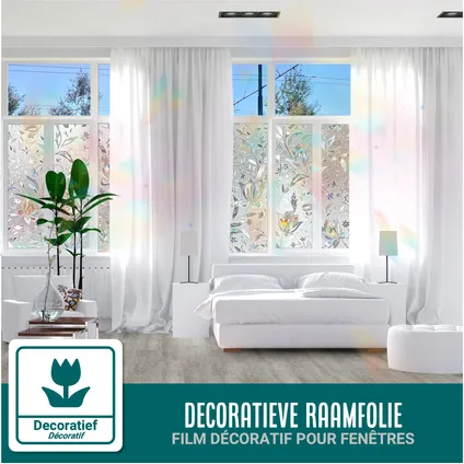 Raamfolie HR++ 90X200cm - Zonwerend & Isolerend - Statisch - Regenboog Bloemen 3