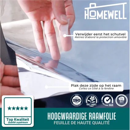 Homewell Zonwerende HR++ Raamfolie 90x200cm - Statisch - Isolerend - Spiegeleffect - Zwart 11
