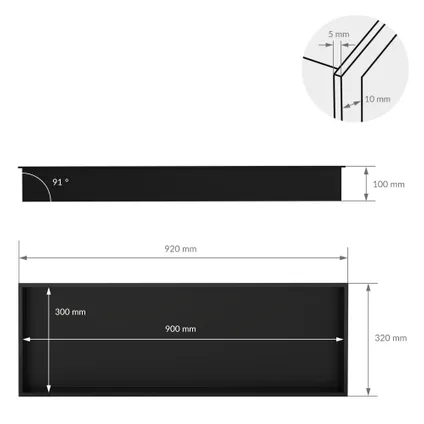 LuxeBath Inbouw douchecabine, 90x30x10 cm, Roestvrij staal, Zwart 4